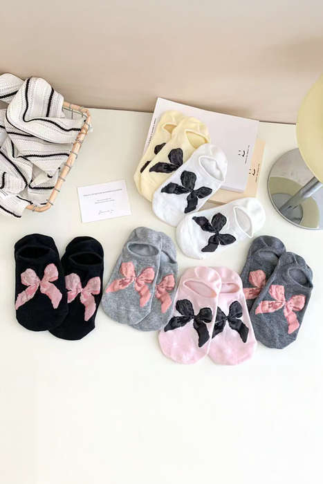 Pink Bow Knot Soft No Show Socks
