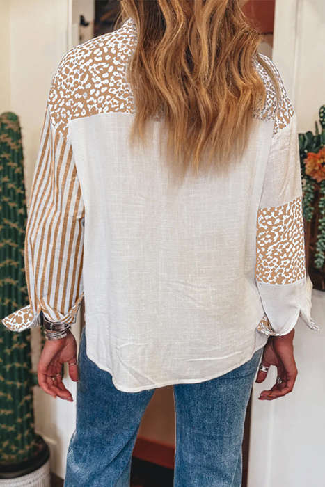 Khaki Leopard Striped Western Casual Shirt