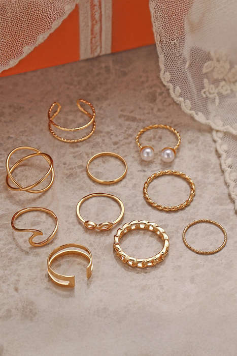 Gold 10pcs/set Vintage Plated Alloy Ring Set
