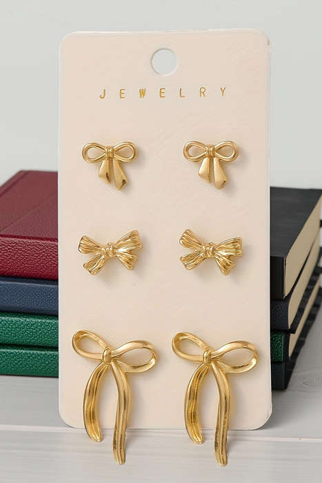 Gold Plated Stainless Alloy Bow Earring Set