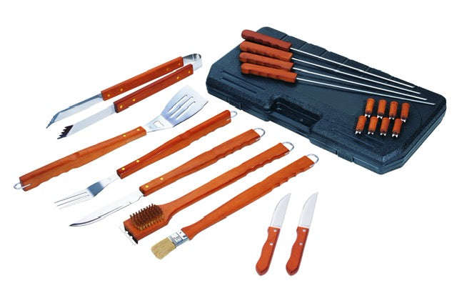 Alva 21PC Deluxe Wood Handled Braai Tool Set in Carry Case