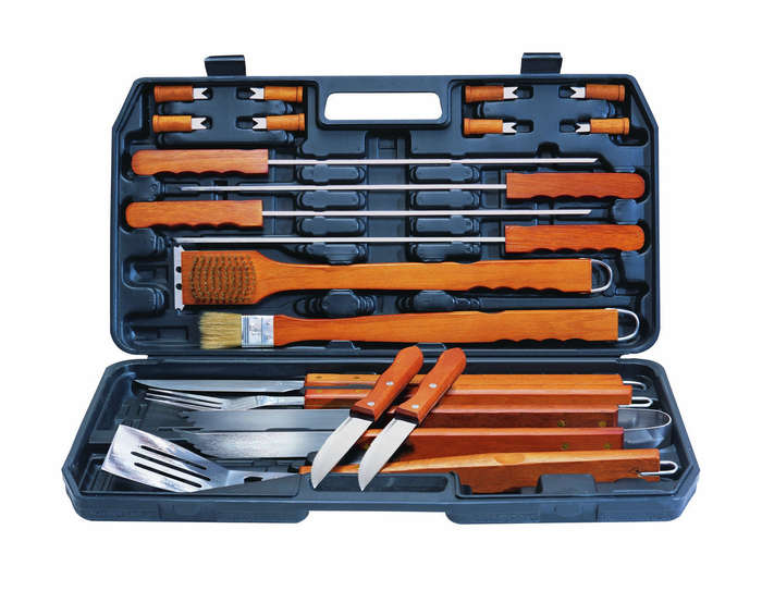 Alva 21PC Deluxe Wood Handled Braai Tool Set in Carry Case