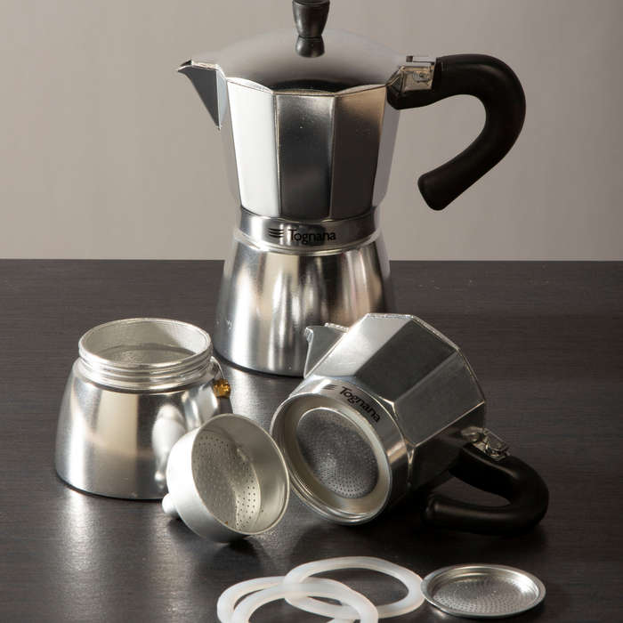 Stove Top 4 Cup Stainless Steel Coffee Pot Filter & 3 Silicone Seals
