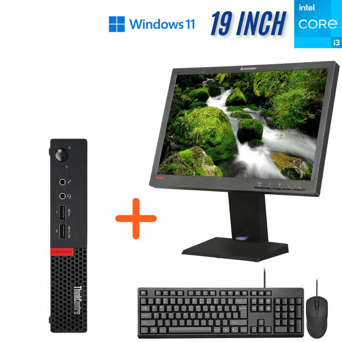 Lenovo ThinkCentre M710Q Tiny Computer Set with 19 Inch Monitor  i3 6100T  16GB DDR4  25...