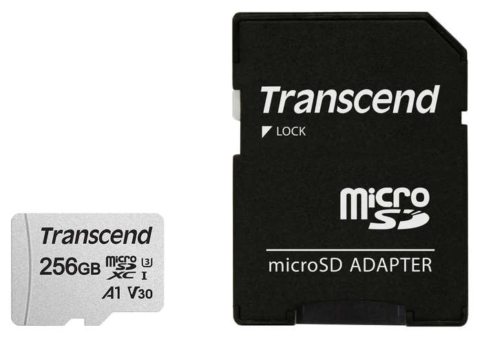 TRANSCEND 256GB MICRO SDXC C 10 UHS-I U1/U3 V30 A1 WITH SD ADAPTOR