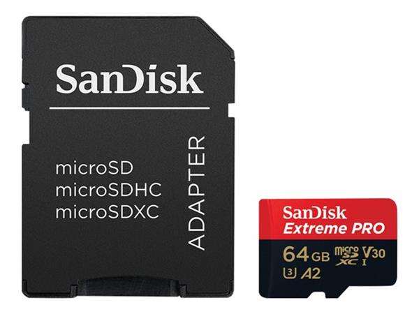 Sandisk Extreme Pro 64GB 4K Video MicroSDXC Card with Adapter