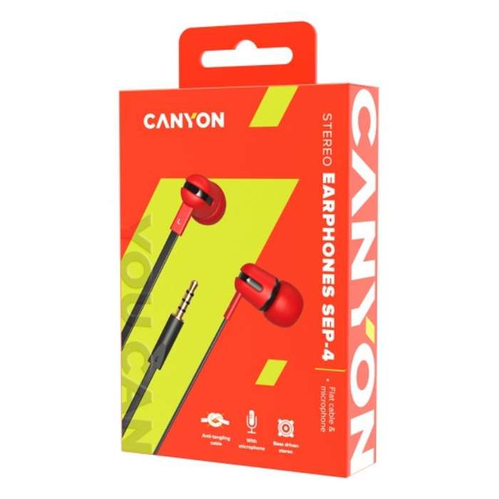 CANYON SEP-4 In-Ear Headphones with Mic  Flat Cable, 3.5mm Jack, 1.2m, Red (CNS-CEP4R)