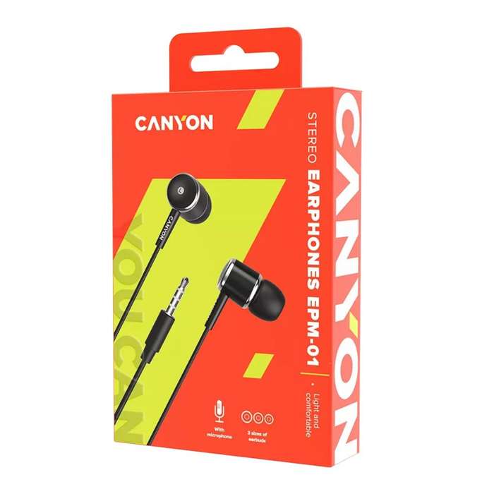 Canyon EPM-01 Stereo Headphones with Microphone  Wired 3.5mm Audio, Lightweight Design