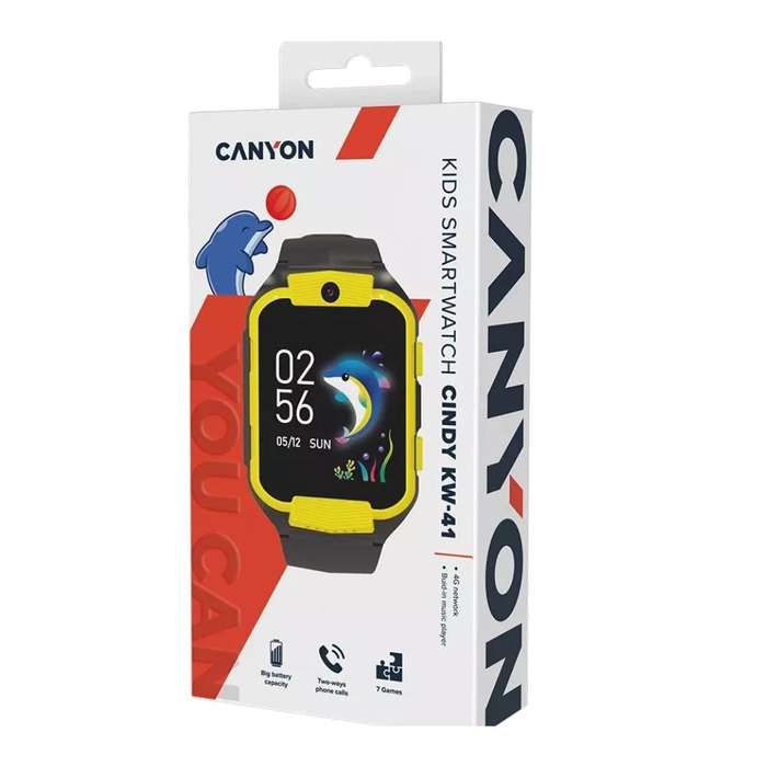 CANYON Cindy KW-41 4G Kids Smart Watch  GPS, Camera, Music, SOS, Video Call  Yellow/Black