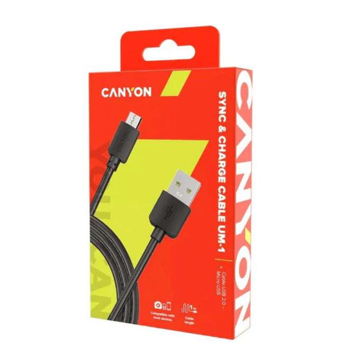 Canyon Type-A to Micro-USB Cable  Fast Charging & Data Transfer, 1m Length  Black (CNE-USBM1B)