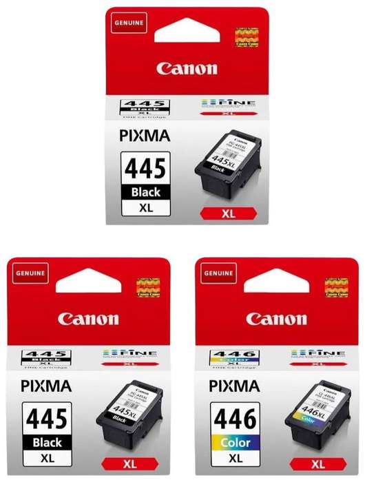 Original Canon 445XL Black (2) & 446XL (1) Tri Colour Cartridge Combo Pack