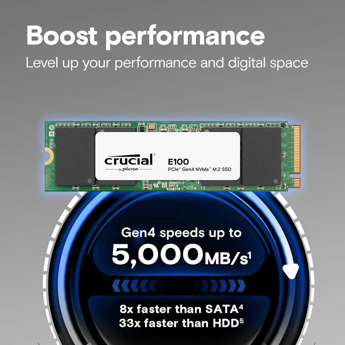 Crucial E100 2TB PCIe Gen4 2280 NVMe M.2 SSD