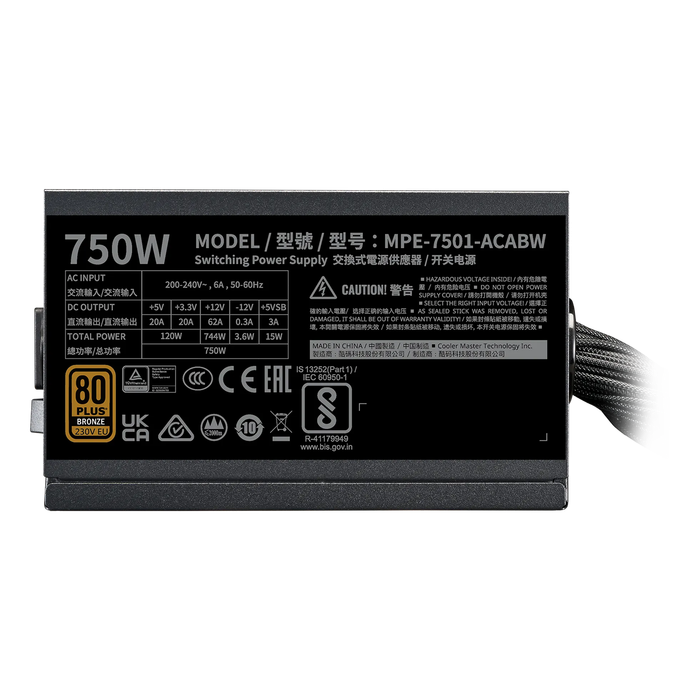 Cooler Master MWE 750 Bronze V2 offers 80 PLUS Bronze certification; guaranteeing an average effi...