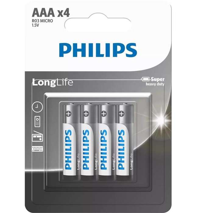 Philips LongLife AAA Batteries 4 Pack Long Lasting Power
