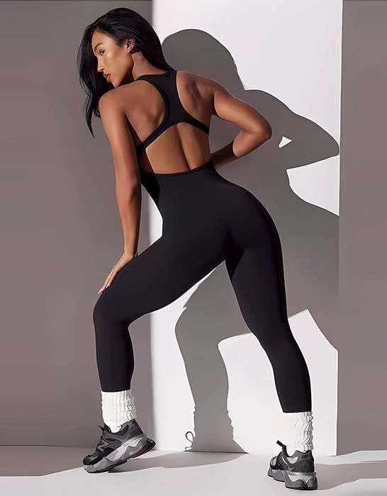 Ribbed Seamless Activewear Jumpsuit - Black