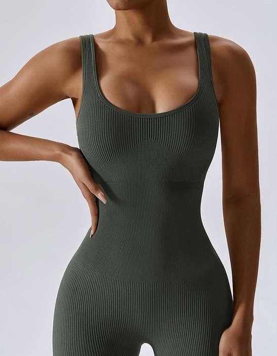 Ribbed Seamless Jumpsuit - Army Green