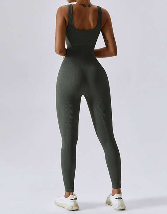 Ribbed Seamless Jumpsuit - Army Green