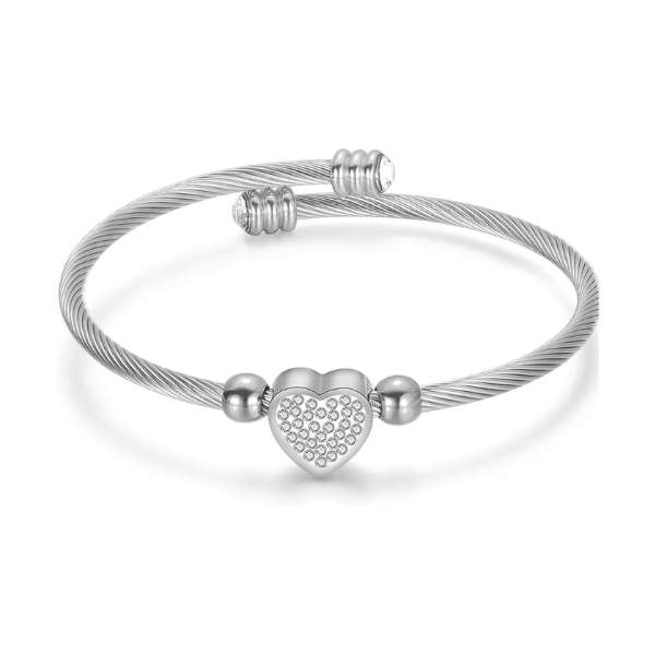 Dhia Cable Wire Heart Charm Bangle Bracelet