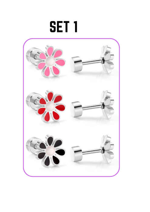 Set of 3 Daisy Stud Earrings