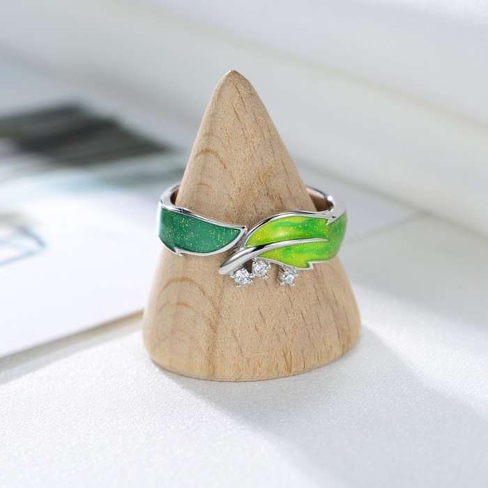 S925 Sterling Silver Leaf Ring Enamel Painted