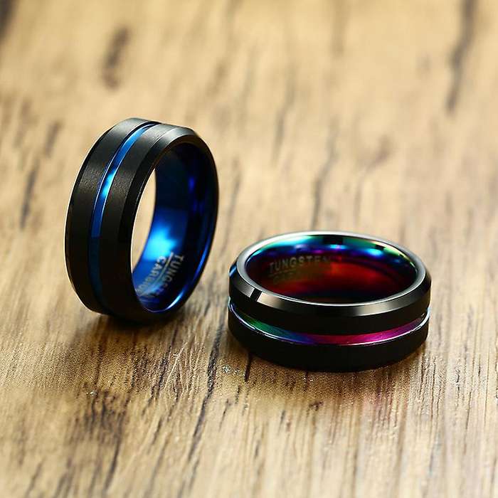 Rainbow Inner and Line Black Tungsten Carbide Ring