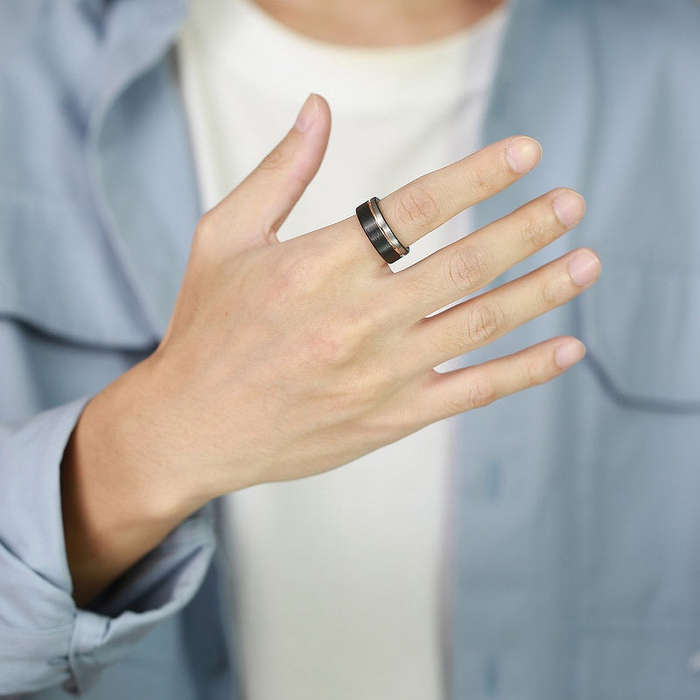 Black with Polished Rose Gold & Silver Groove Tungsten Ring