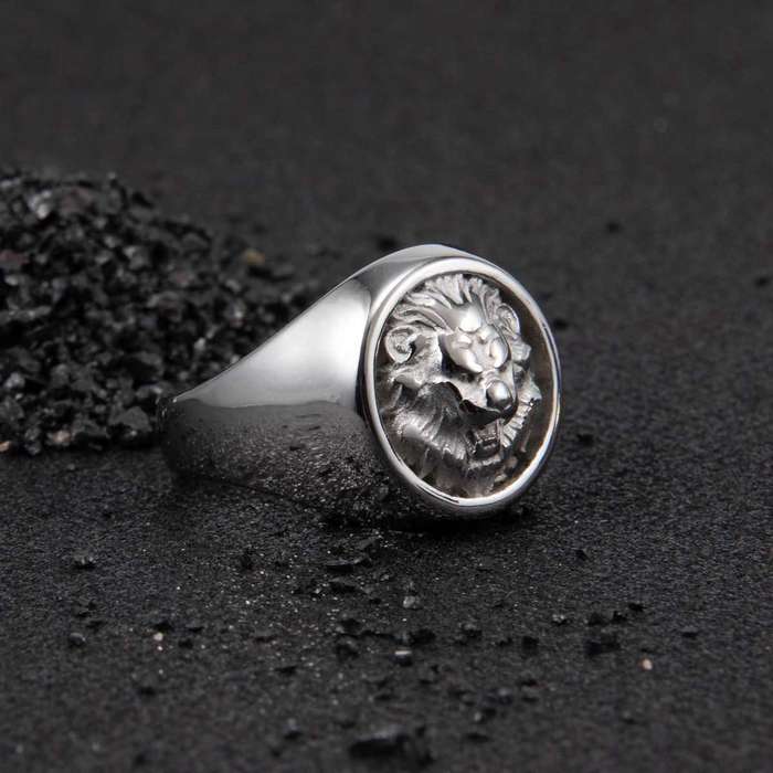 Silver Lion Head Ring  Bold Sovereign Design