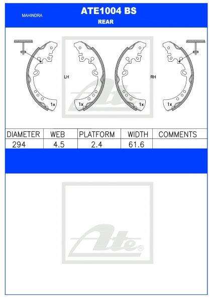 Mahindra Bolero / Karoo  Rear Brake Shoes (ATE1004BS)