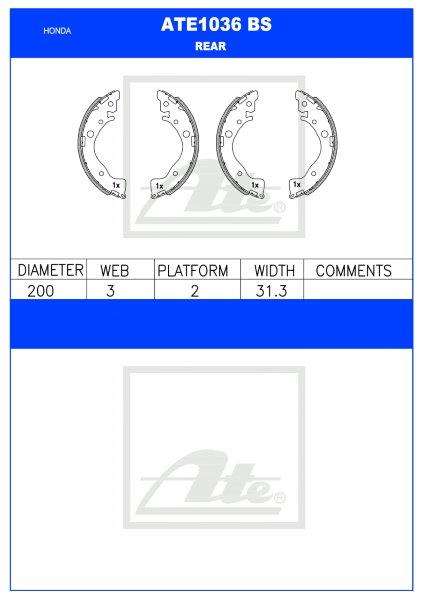 Honda Ballade, Jazz, Mobilio  Rear Brake Shoes (ATE1036BS)