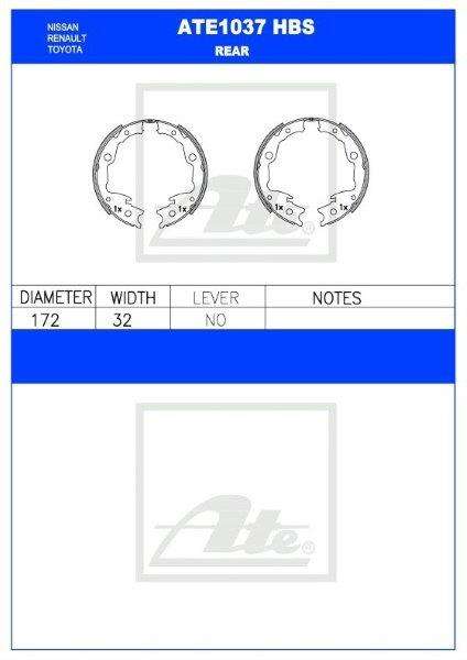 Nissan Juke / Qashqai / X-Trail Rear Brake Shoes  ATE1037HBS (172mm x 32mm)