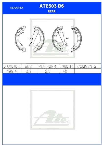 VW Polo, Golf Mk3, Ibiza, Seat  Rear Brake Shoes (ATE503BS)