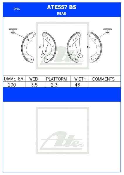 Opel Corsa, Kadett, Astra, Daewoo Lanos, Nubira Rear Brake Shoe  ATE557BS