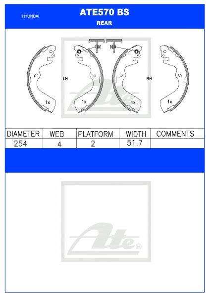 Hyundai H100 Bakkie 2.5 / 2.6  Rear Brake Shoes (ATE570BS)