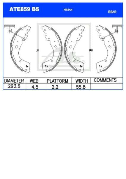 Ford Ranger / Mazda BT-50 / Nissan Navara Rear Brake Shoe  ATE859BS