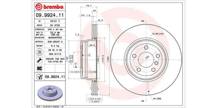 Brake Disc Rear (1 In Box) Bmw X5 X6 E7X,F10,F85,F16,F86 (Brembo 09992411)