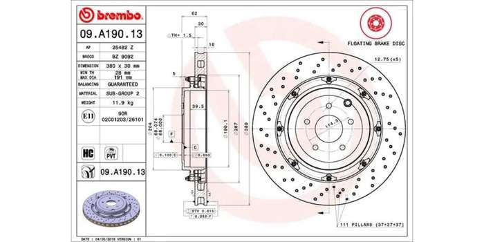 Brake Disc Rear (1 In Box) Nissan Gt R R35 Two Piece Floating Disc (Brembo 09A19013)