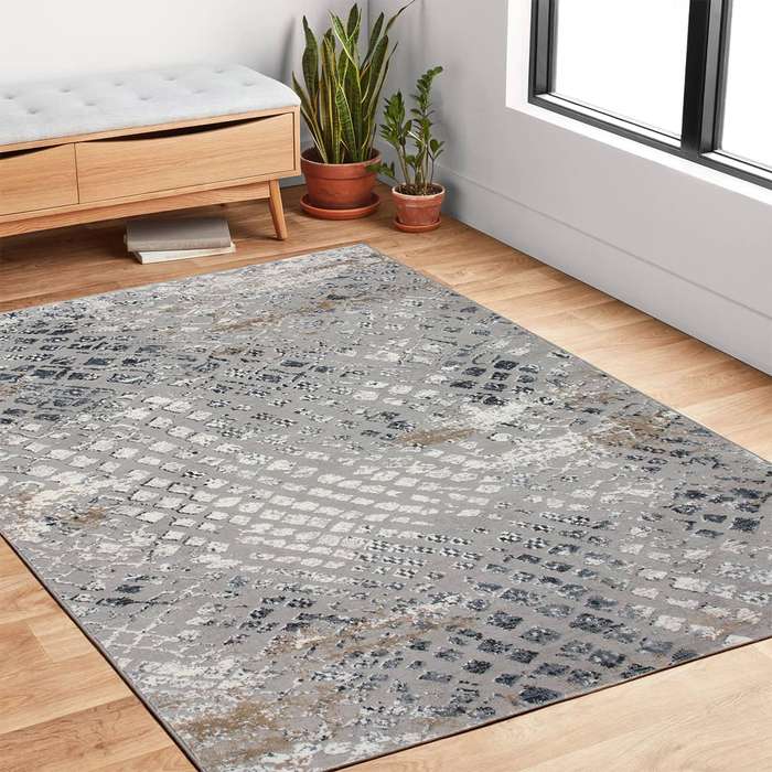 Merry Blue Square Grey Rug