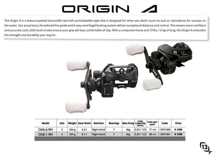 13 Fishing Origin A RH Baitcaster Reel