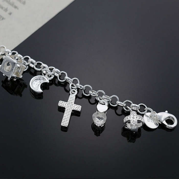 Designer 925 Sterling Silver filled Charm bracelet with 12 charms included