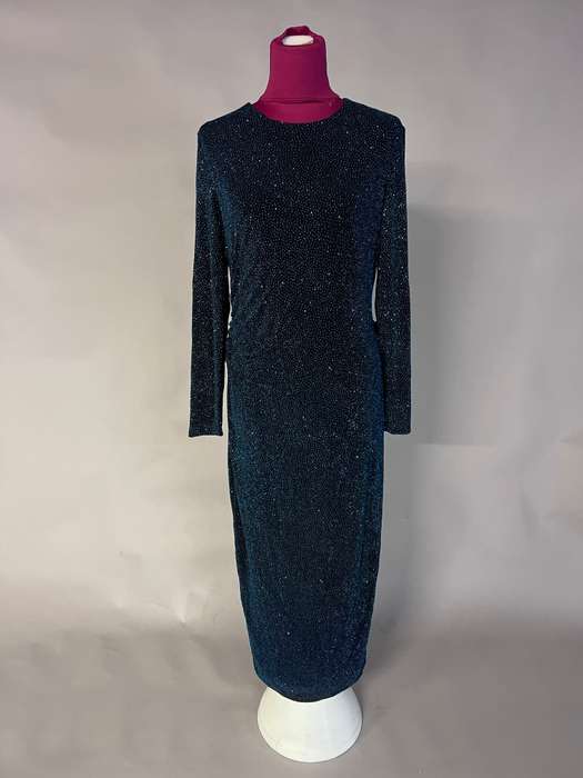 Forever New Monica Ruched Teal Glitter Bodycon - Size 16