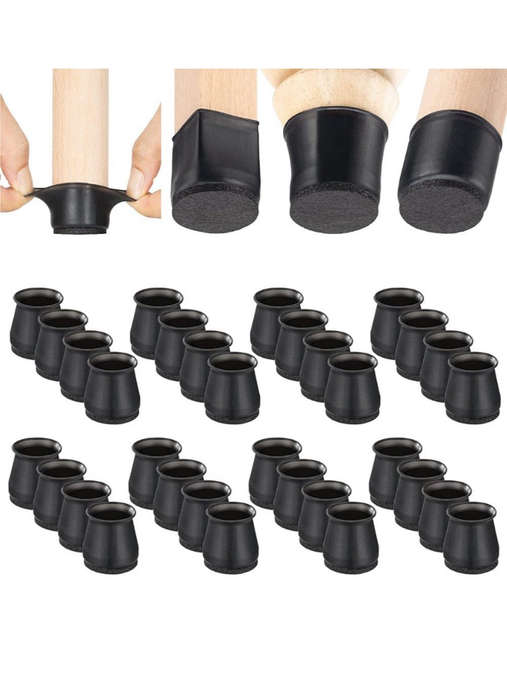 Maisonware Black Silicone Chair Tip Floor Protectors  32 Pieces