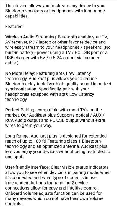 Audikast Plus Wireless Bluetooth Audio Transmitter