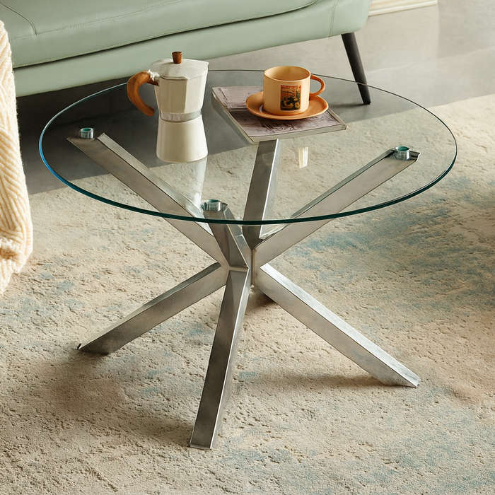 Aurora Round Glass Coffee Table  Gold & Silver