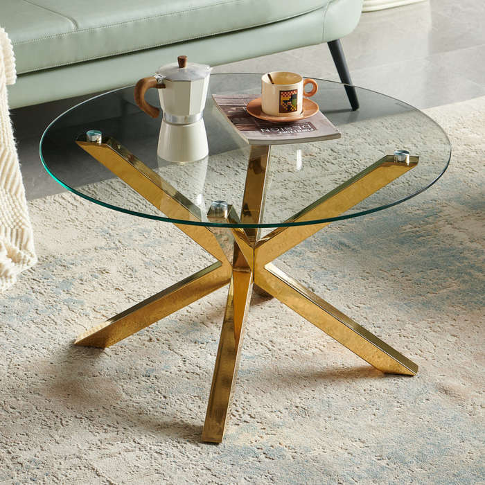 Aurora Round Glass Coffee Table  Gold & Silver