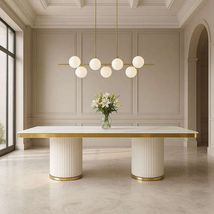 Denila Curve Dining Table- Cream & Gold