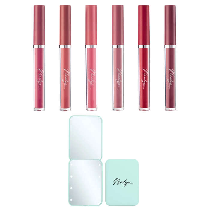 Nicolyn Matte Liquid Lipstick set with Pocket Make-up Mirror: Darker Color