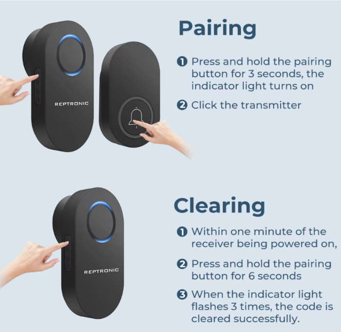 Reptronic DIY black wireless doorbell: RPTDB45 - 1R2B