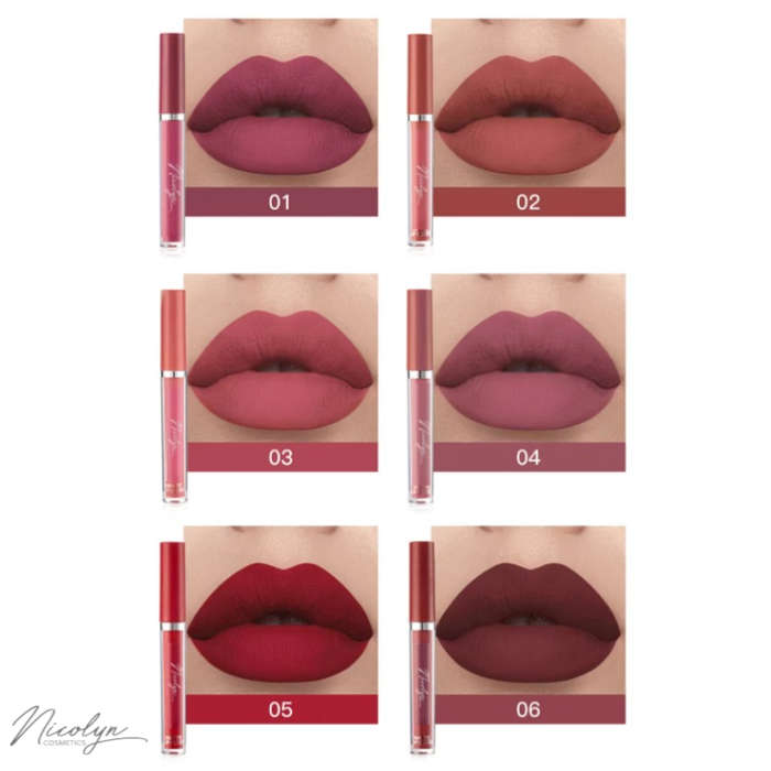 Nicolyn Matte Liquid Lipstick set with Pocket Make-up Mirror: Darker Color