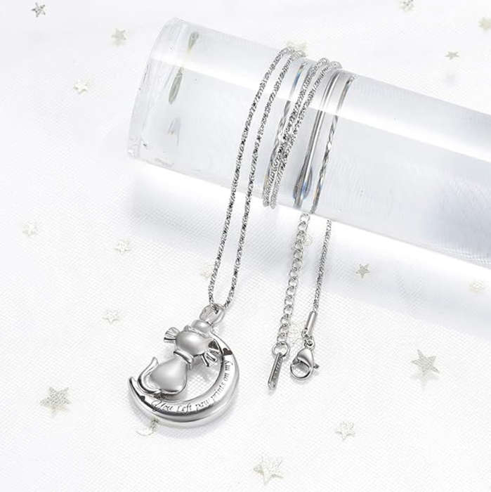 Memorial Pendant - Cat On The Moon: You Left Paw Prints On My Heart