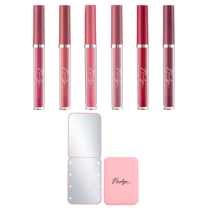 Nicolyn Matte Liquid Lipstick set with Pocket Make-up Mirror: Darker Color